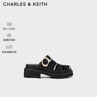 CHARLES&KEITH24春季复古镂空厚底罗马穆勒拖鞋CK1-70580223 Black黑色 35