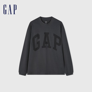 Gap 盖璞 男装春季2024LOGO纯棉宽松长袖T恤452532运动休闲上衣 黑灰色 165/88A(S)亚洲尺码