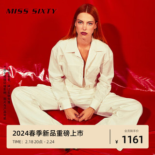 MISS SIXTY 2024春季衬衫女长袖polo领纯色休闲百搭设计感通勤 白色 XS