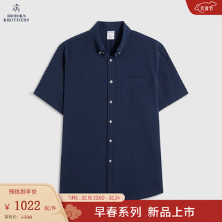 布克兄弟（BrooksBrothers）男士24早春泡泡纱扣结领藏蓝色衬衫 4004-藏青色 XS