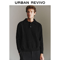 URBAN REVIVO UR2024春季男装时尚慵懒百搭保暖毛绒翻领针织衫UMU940013 正黑 S