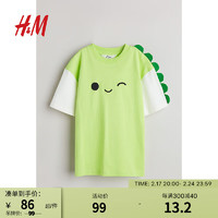 H&M童装男童冬季新款圆领舒适休闲棉质大廓形印花T恤1207216 酸橙绿/Squishmallows 120/60