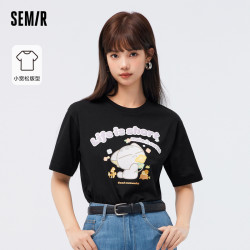 semir森马短袖t恤女2022夏季新款中长款假两件运动半袖撞色拼接上衣潮