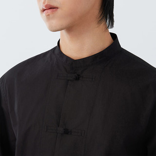 无印良品（MUJI） 男式 高密度平织 盘扣衬衫 男士长袖衬衣外套 ACA27C4S 黑色 XL 180/104A