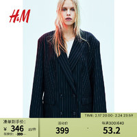 H&M女装西装2024春季时尚复古大廓形双排扣休闲外套1214995 黑色/细条纹 155/80A XS