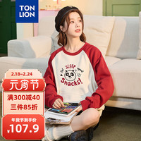 唐狮 TONLION2024秋冬款女功夫熊猫联名插肩袖撞色圆领卫衣宽松休闲 印度红 L