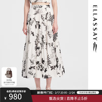 ELLASSAY 歌力思 2024夏季复古高腰伞裙垂感花色长款半身裙女EWB352Q00400 黑混搭 XS