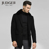 庄吉（Judger）冬季磨毛厚款男士羊毛呢子大衣中长款毛呢外套可拆獭兔毛领 黑色 175/96A