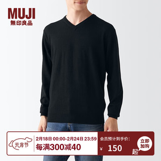 MUJI 無印良品 无印良品 MUJI 男式 美利奴羊毛 可水洗V领毛衣 AAA09A2A 长袖针织衫 黑色 M