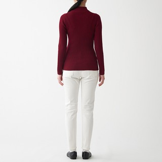 无印良品 MUJI 女式 宽罗纹 可水洗 半高领毛衣 BAA02A1A 长袖针织衫 紫红色 S