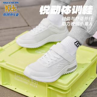 SKECHERS 斯凯奇 儿童运动鞋男童小白鞋透气网鞋魔术贴大童跑步鞋403748L 白色/WHT 30