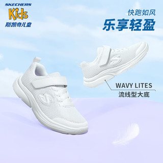 Skechers斯凯奇童鞋女童运动鞋大童儿童小白鞋魔术贴休闲跑步鞋303522L 白色/WHT 33