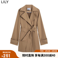 LILY2022秋女装复古高级宽松中长小个子风衣外套 731杏仁色 S