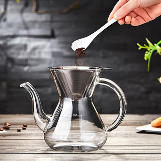 美斯尼 手冲咖啡壶套装耐热玻璃过滤分享壶不锈钢带刻度滴漏式过滤网 升级款咖啡壶