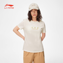 lining李宁女子夏季短袖透气训练上衣舒适时尚休闲t恤宽松运动服ahst
