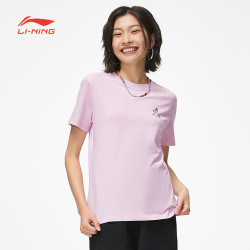lining李宁女短袖夏季款时尚舒适圆领上衣休闲训练透气t恤运动服ahst