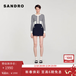 SANDRO2024早春女装法式简约A字型高腰短款半身裙SFPJU01054 D234/深蓝色 38