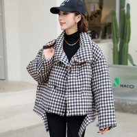 GUDISI 古地斯 格子保暖羽绒服2022冬装款女装时尚拼接简约风小个子外套GDS6825 黑白格 M