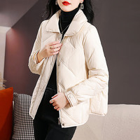 GUDISI 古地斯 羽绒服女短款韩版加厚显瘦白鸭绒外套MXG2421 米白色 XL