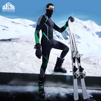 松野湃（SURPINE）极风系列滑雪速干衣男款排汗保暖功能内衣贴身打底层压缩衣 L 黑绿色-上衣
