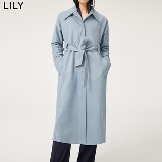 LILY2022秋女装气质纯色高级感优雅长款风衣外套 401蓝色 S