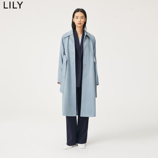 LILY2022秋女装气质纯色高级感优雅长款风衣外套 401蓝色 S