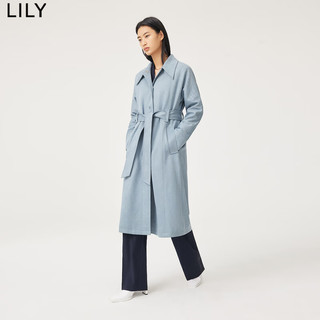 LILY2022秋女装气质纯色高级感优雅长款风衣外套 401蓝色 S