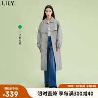 LILY女装时尚休闲运动纯色长款风衣外套女 717卡其 S