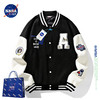 NASA LIKE 潮牌外套春秋季植绒棒球服男女美式飞行员夹克大码男士上衣服 黑色 2XL（130-150斤）