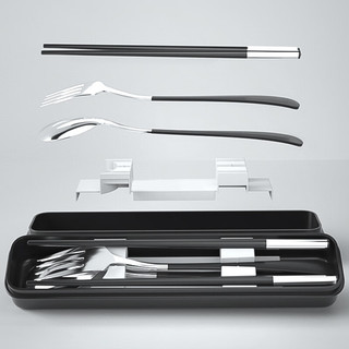 Jekero 杰凯诺 便携式餐具3件套勺子+筷子+叉子+盒子 黑银3件+盒子