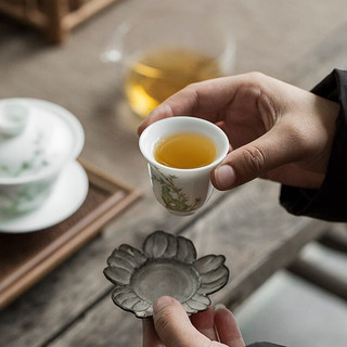 真迹彩绘竹子喝茶杯陶瓷品茗杯白瓷玉兰杯茶杯单杯家用喝水杯茶具配件 青竹玉兰杯