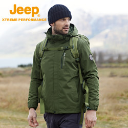jeep吉普户外三合一抓绒防水冲锋衣外套男女款可拆卸春秋登山服