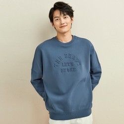 GIORDANO 佐丹奴 秋冬季保暖双面布字母压花落肩宽松套头卫衣男款