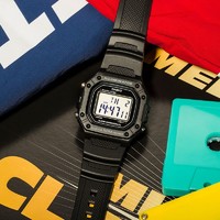 CASIO 卡西欧 手表运动石英方形中性小方块防水学生电子表W-218H