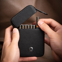 一皮(ONE LEATHER)真皮烟盒20支装便携皮烟盒打火机牛皮实用粗支通用型烟盒高档 经典黑