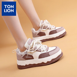 TONLION 唐狮 鞋子女鞋冬季休闲小白鞋女士增高板鞋德训鞋女款 白紫 40码