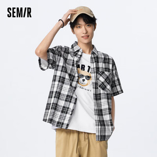 Semir 森马 短袖衬衫男夏季经典格纹通勤风时尚101322104103 黑色调