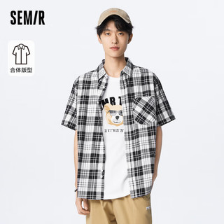 Semir 森马 短袖衬衫男夏季经典格纹通勤风时尚101322104103 黑色调