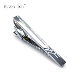 Fiton Ton FitonTon领带夹子男士商务正装职业简约领夹结婚韩版礼盒装FTL0022 银色斜纹