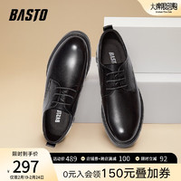 BASTO 百思图 2023秋季新款商场同款时髦商务厚底男休闲皮鞋23602CM3 黑色 39