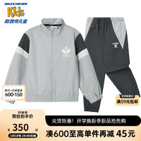 Skechers斯凯奇男女童长袖套装春秋儿童户外保暖外套运动长裤P124K035 浅白灰/012Q 160