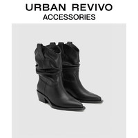 URBAN REVIVO2024春季女士摩登复古堆褶尖头靴子UAWS40002 黑色 35