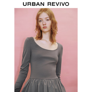 URBAN REVIVO UR2024春季女装简约气质拼接设计修身A型连衣裙UWU740028 中灰 S