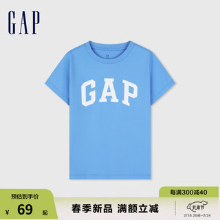 Gap男女童2024春季LOGO撞色纯棉圆领短袖T恤儿童装上衣890880 天蓝色 160cm(XL)亚洲尺码