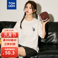唐狮 TONLION短袖T恤女24夏季左胸印花圆领上衣 本白 S