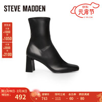 STEVE MADDEN/思美登冬季时尚弹力粗跟方头短靴瘦瘦靴 HUSH 黑色 35