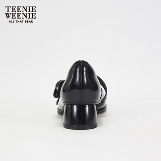 Teenie Weenie小熊2024年早春玫瑰花朵装饰复古玛丽珍女鞋时尚 黑色 35