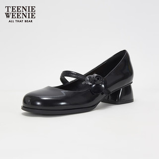 Teenie Weenie小熊2024年早春玫瑰花朵装饰复古玛丽珍女鞋时尚 黑色 35