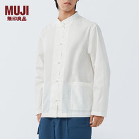 无印良品（MUJI） 男式 高密度平织 盘扣衬衫 男士长袖衬衣外套 ACA27C4S 白色 M 170/92A