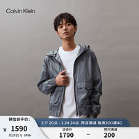 Calvin Klein Jeans24春夏男士字母印花户外休闲运动连帽外套ZM02677 PN6-雾霾蓝 L